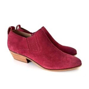 Frye & Co. Red Suede Ankle Booties Almond Toe Slip-On Western US 9 Shooties